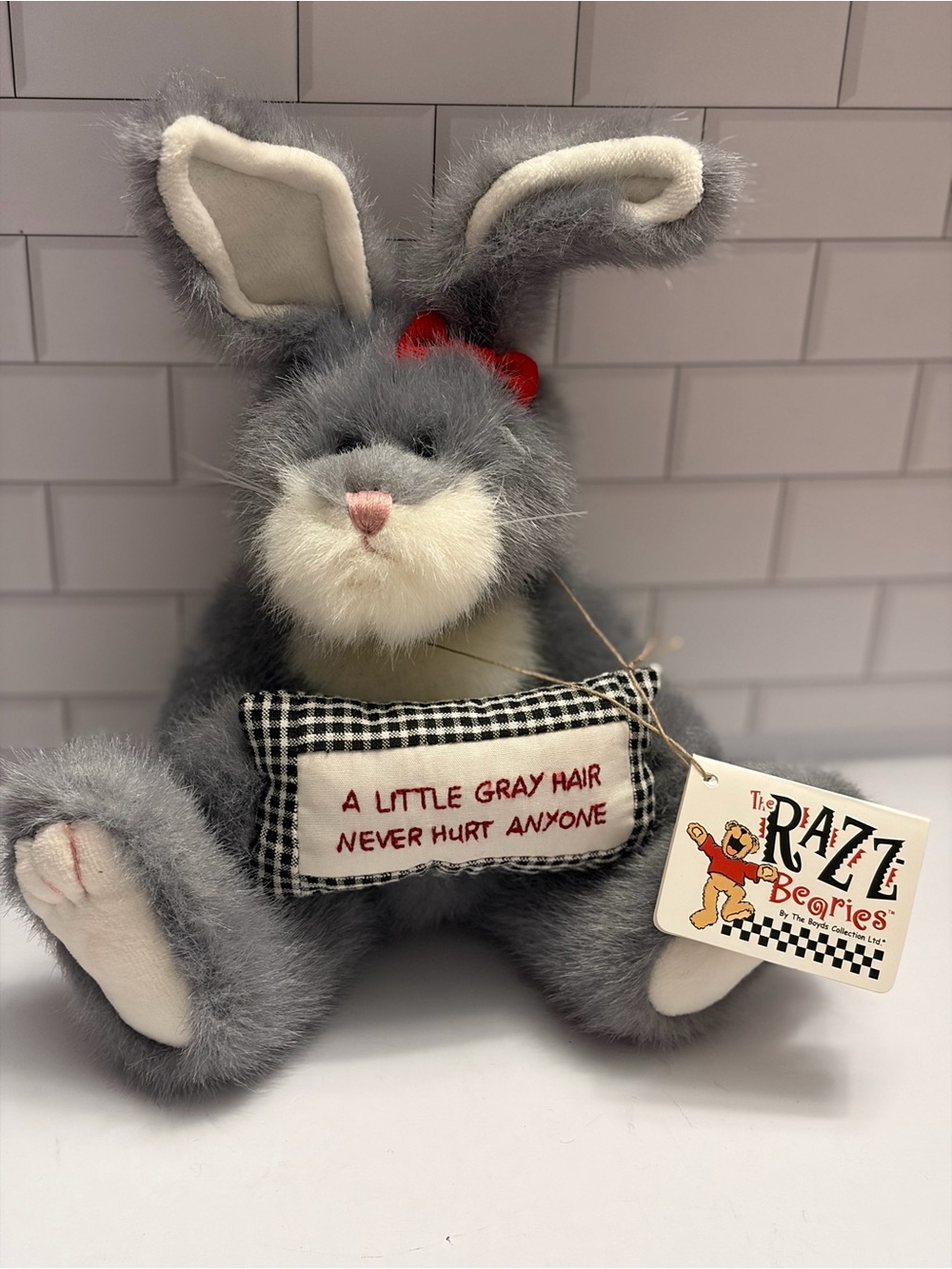 Vtg Boyds Collection Razz Bearies Plush Bunny Dyin N Lyin Gray Rabbit NWT 903215